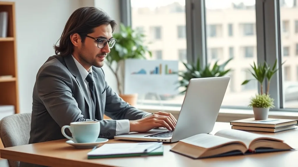 Corretora de imóveis analisando campanha de Google Ads em laptop, com expressão focada e estratégica