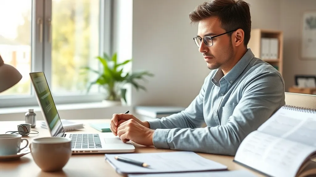 Corretor de imóveis concentrado estudando materiais de treinamento durante onboarding de 30 dias
